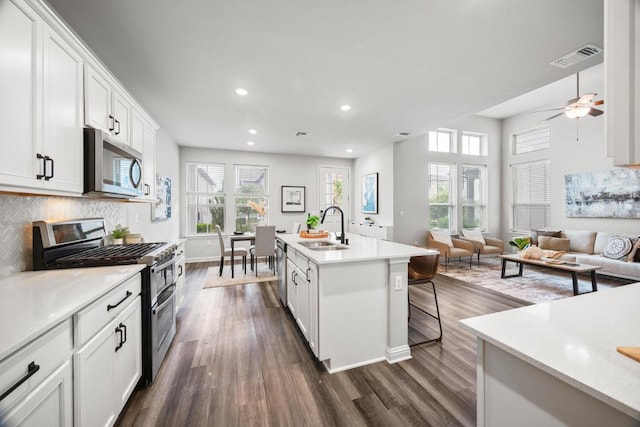 7902 Sutcliffe Dr, Austin, TX 78744 - kitchen with stainless steel appliances, a sink, healthy amount of natural light, dark wood-style floors, and recessed lighting