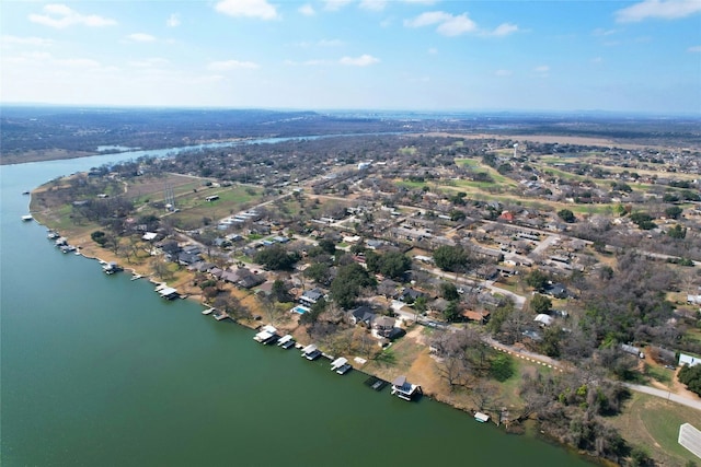 aerial view featuring a residential view and a water view