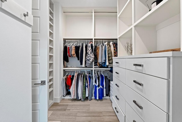 spacious closet featuring light wood-style flooring