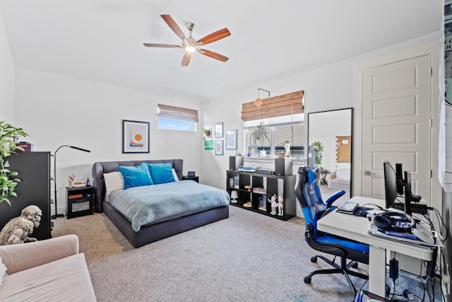 bedroom featuring carpet and ceiling fan