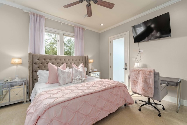 9104 Atwater Cv, Austin, TX 78733 - bedroom featuring carpet, crown molding, a ceiling fan, and baseboards