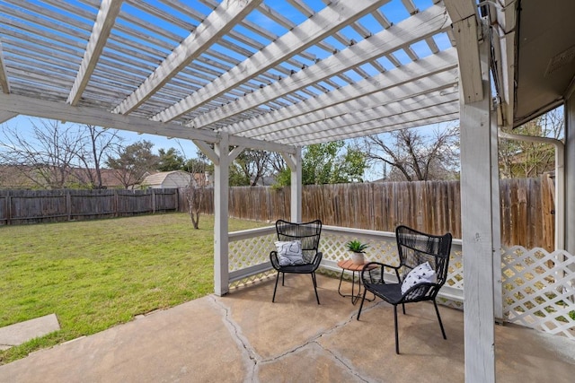 view of patio / terrace featuring a fenced backyard and a pergola