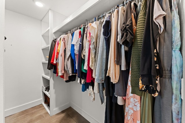 walk in closet featuring wood finished floors