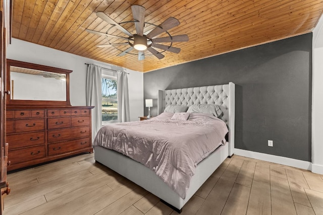 bedroom featuring wood ceiling, baseboards, and wood finished floors