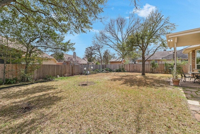 view of yard featuring a patio and a fenced backyard