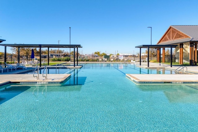 pool with a patio