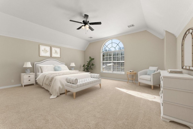 3405 Mulberry Creek Dr, Austin, TX 78732 - bedroom featuring vaulted ceiling, light colored carpet, and a ceiling fan