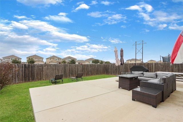 view of patio featuring a fenced backyard and an outdoor hangout area