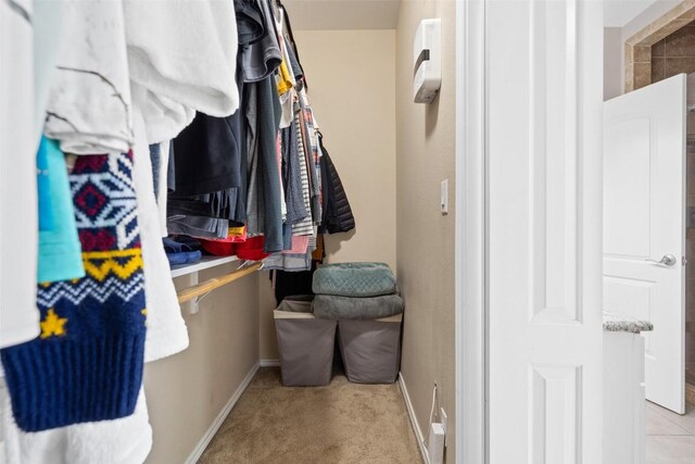 walk in closet featuring carpet