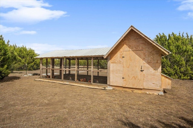 view of poultry coop with fence