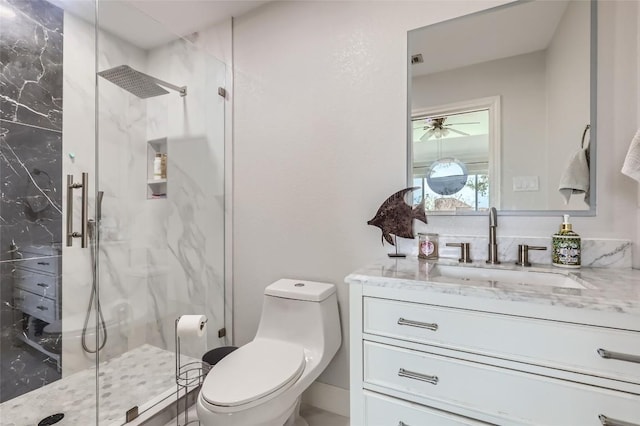 4514 Harvey Penick Dr, Round Rock, TX 78664 - full bath with a marble finish shower, vanity, and a ceiling fan