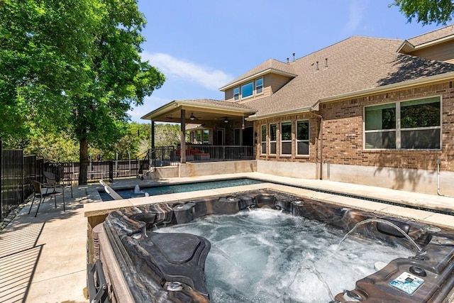 397 Arapaho Dr, Kyle, TX 78640 - view of pool featuring a patio, an outdoor hot tub, fence, and ceiling fan