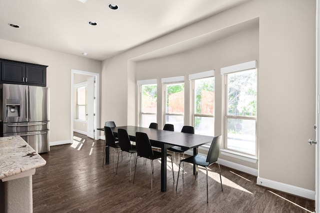 397 Arapaho Dr, Kyle, TX 78640 - dining area with recessed lighting, baseboards, and dark wood-style floors