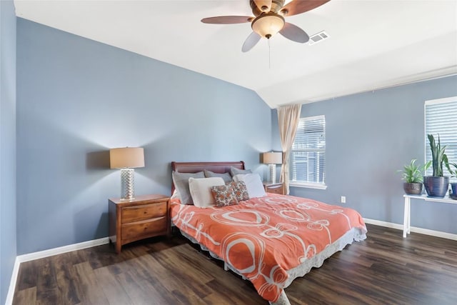 2700 Tumbling River Dr, Leander, TX 78641 - bedroom with wood finished floors, vaulted ceiling, baseboards, and a ceiling fan