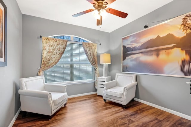 2700 Tumbling River Dr, Leander, TX 78641 - sitting room featuring wood finished floors, ceiling fan, and baseboards