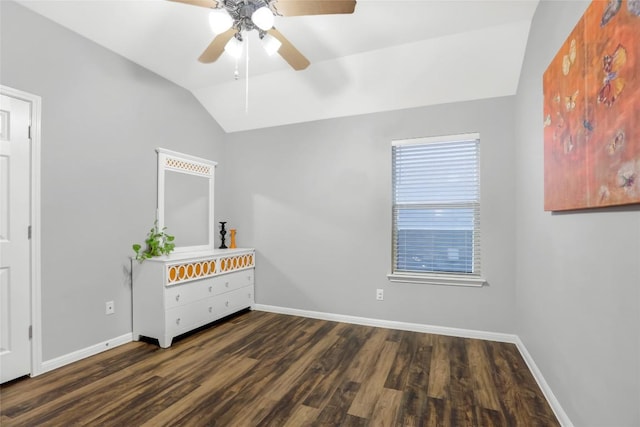 2700 Tumbling River Dr, Leander, TX 78641 - bedroom with vaulted ceiling, baseboards, wood finished floors, and ceiling fan