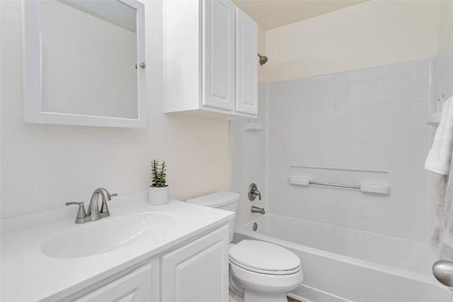 full bath with toilet, shower / washtub combination, and vanity