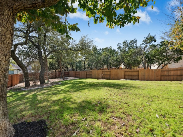 view of yard with a fenced backyard