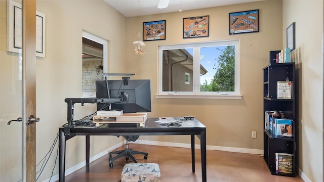 home office with baseboards