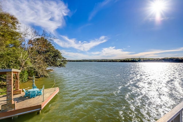 view of dock with a water view