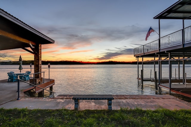 view of dock featuring a water view