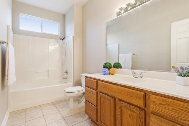 full bathroom featuring vanity, tile patterned floors, toilet, and shower / tub combination