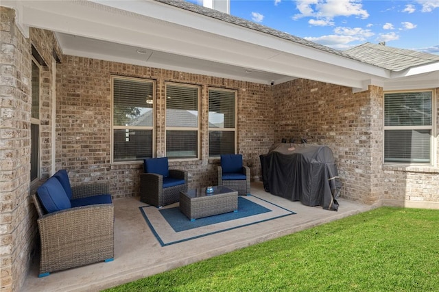 view of patio featuring area for grilling and an outdoor hangout area