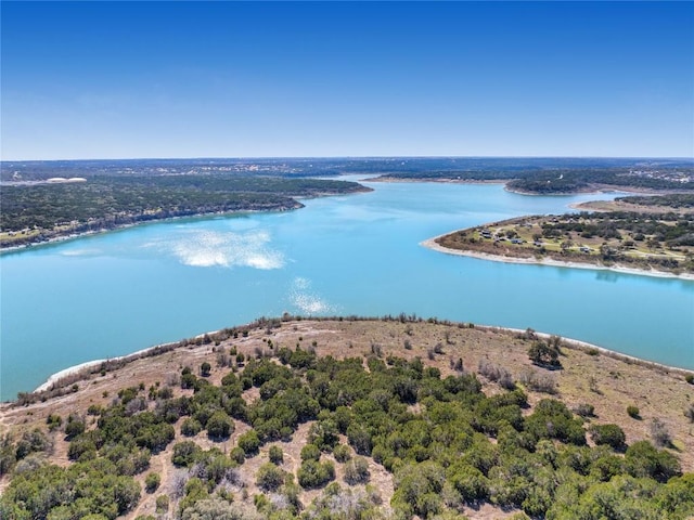 bird's eye view featuring a forest view and a water view