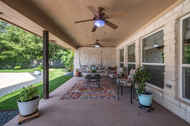 194 Brushy Creek Trl, Hutto, TX 78634 - view of patio / terrace with a ceiling fan and fence