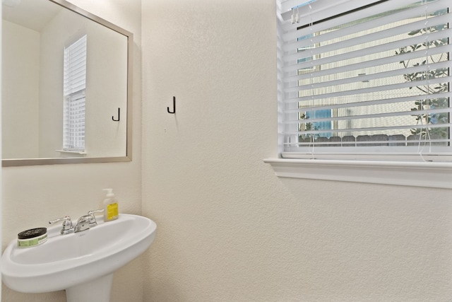 bathroom featuring a textured wall and a sink