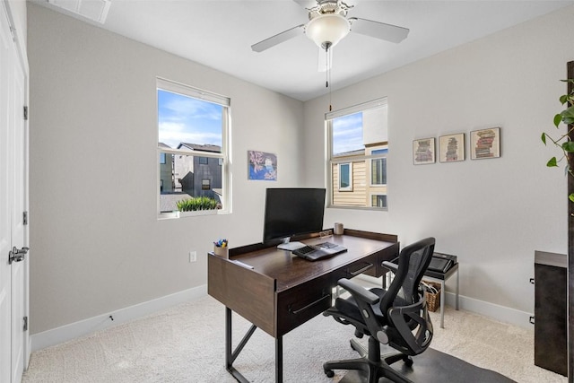 2505 Moreno St, Austin, TX 78723 - home office with carpet, baseboards, and a ceiling fan