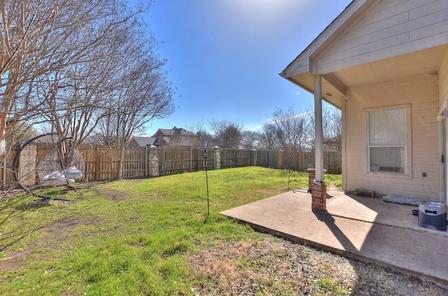 view of yard featuring a fenced backyard and a patio