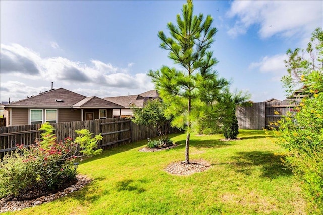 view of yard with a fenced backyard