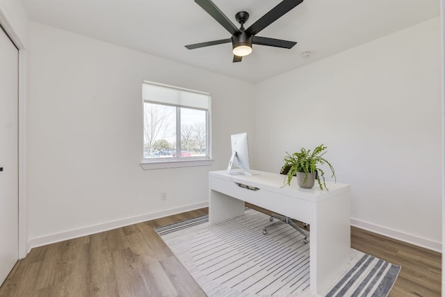 905 Turtle Creek Blvd, Austin, TX 78745 - office with wood finished floors, a ceiling fan, and baseboards