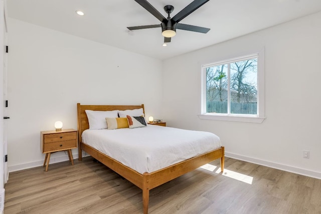 905 Turtle Creek Blvd, Austin, TX 78745 - bedroom with light wood-style flooring, baseboards, recessed lighting, and a ceiling fan