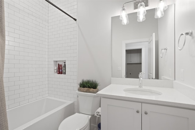 full bath featuring visible vents, toilet, vanity, and shower / bathing tub combination