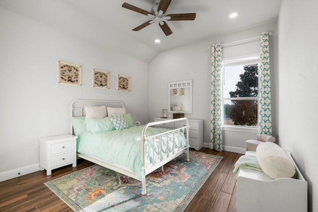 bedroom with recessed lighting, baseboards, and wood finished floors