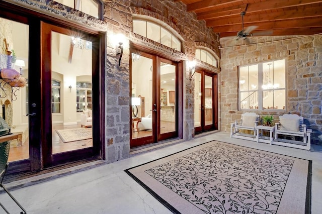 23923 Tres Coronas, Spicewood, TX 78669 - entrance to property with french doors and a ceiling fan