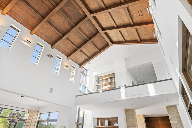 room details with wooden ceiling and beamed ceiling