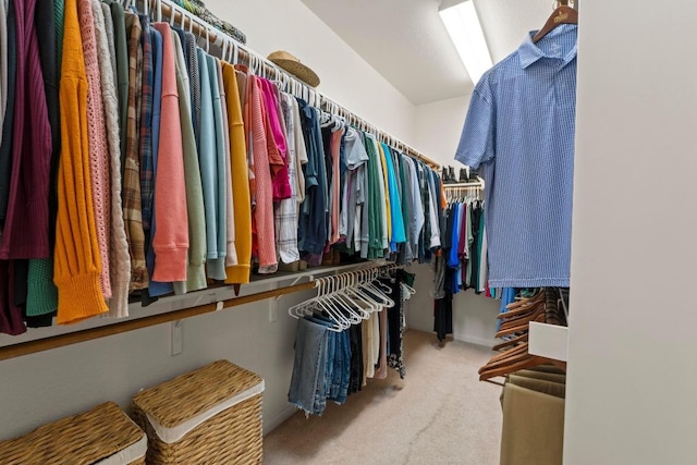 walk in closet featuring carpet flooring