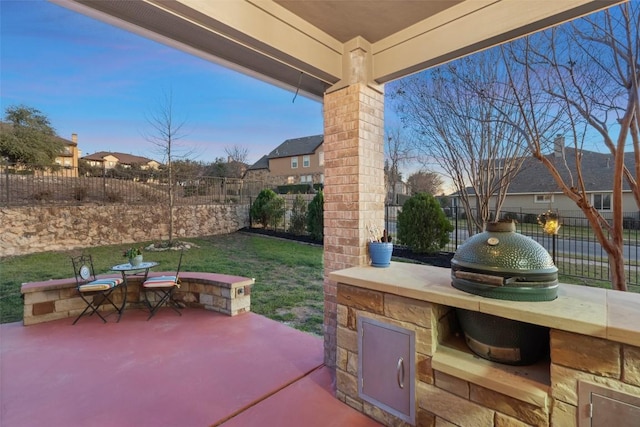 view of patio / terrace featuring exterior kitchen and a fenced backyard