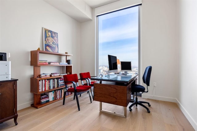 office with light wood-style floors and baseboards