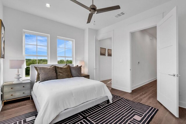 281 Pullman Ct, Round Rock, TX 78664 - bedroom with wood finished floors, ceiling fan, and recessed lighting