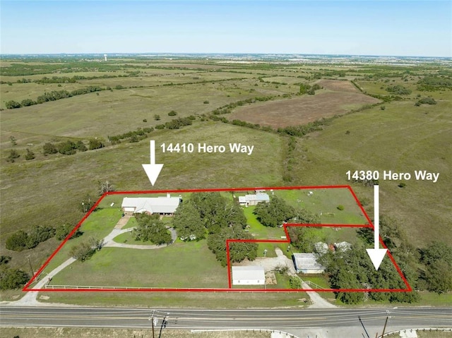 aerial view featuring a rural view