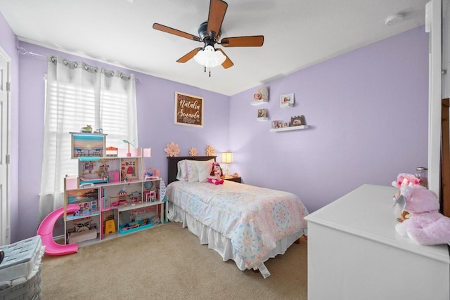 bedroom featuring carpet floors and ceiling fan