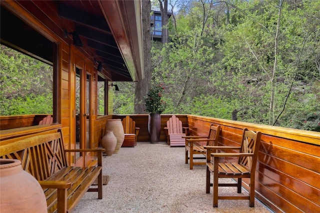 deck with a view of trees