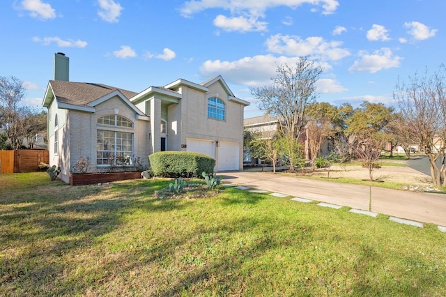 6303 Sam Maverick Pass, Austin, TX 78749 - traditional-style home featuring an attached garage, concrete driveway, a chimney, and brick siding