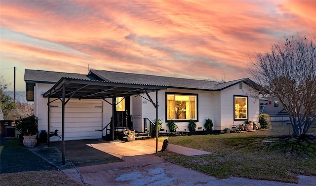 view of front of property with a shingled roof, a front lawn, and fence