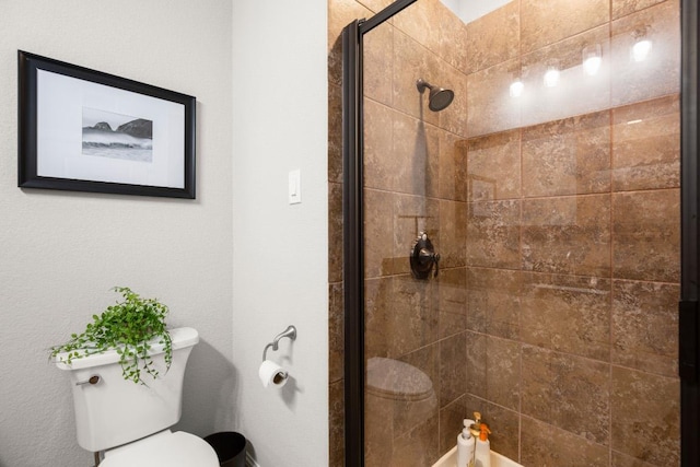 bathroom with a shower stall and toilet