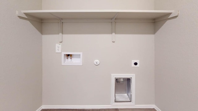 laundry room featuring electric dryer hookup, hookup for a gas dryer, baseboards, hookup for a washing machine, and laundry area